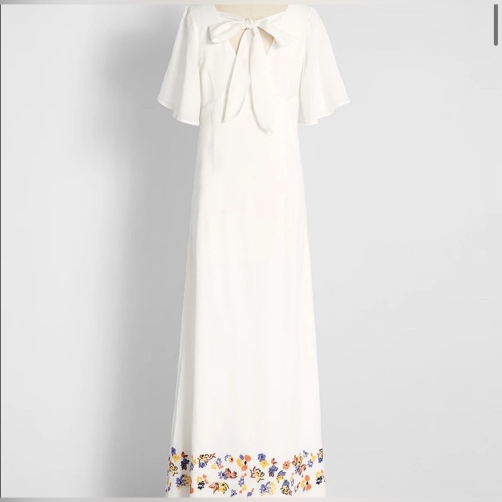 ModCloth White Maxi Dress with Yellow & Blue Floral Embroidery - Picture 2 of 14